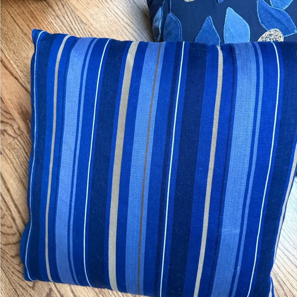 Crate&Barrel Navy and beige Embroidered 18x18” Pillow covers